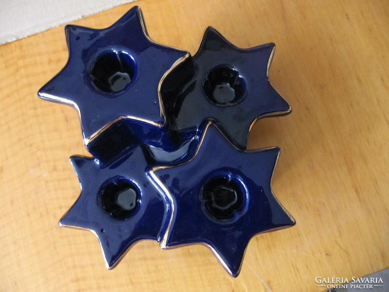 Advent cobalt blue-gold stars ceramic candle holder