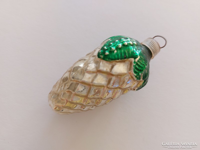 Old glass Christmas tree ornament cone silver pine cone glass ornament