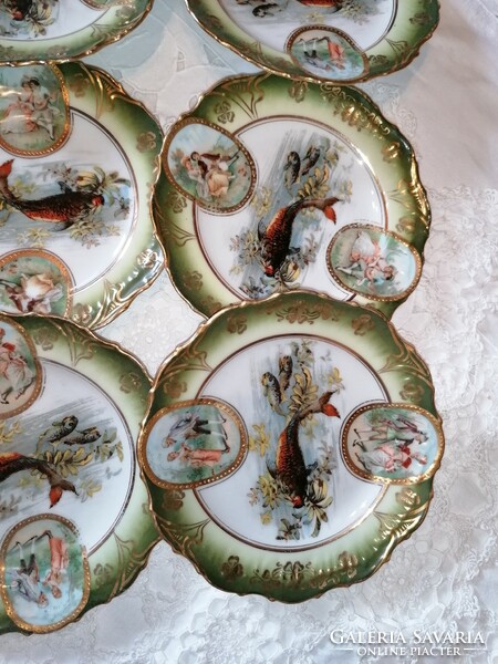 Antik,  bíder,  zsánerjelentes halas tányérok