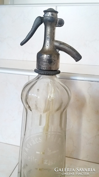 Régi szódásüveg Kovács Pál utóda szikvízgyára Kecskemét 1937 feliratos szódás üveg