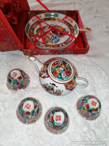 Kínai Jingdezhen gyógynövényteás készlet, herbál csészékkel. Díszdobozban