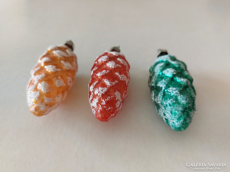 Old glass Christmas tree ornament colorful snowy cone glass ornament 3 pcs