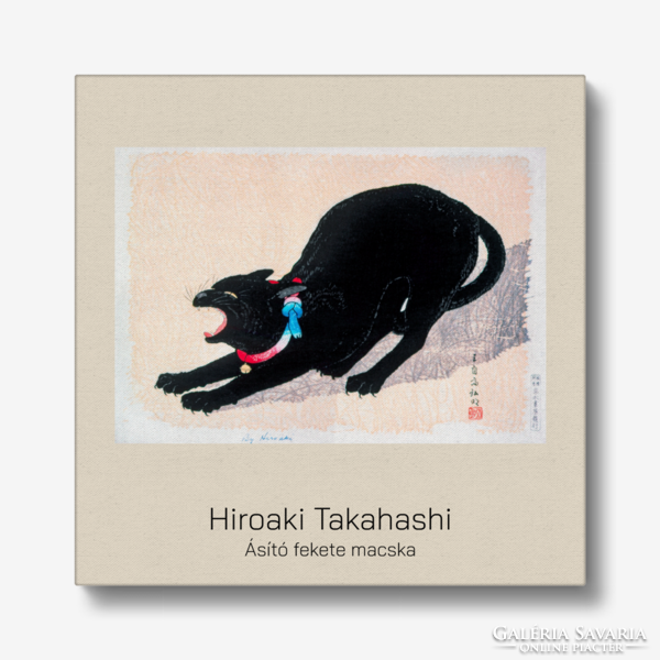 Takahashi - yawning black cat - blindfold canvas reprint