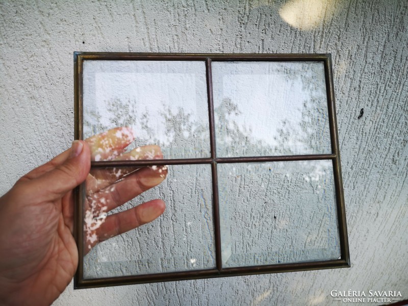 Antique art nouveau polished lead glass tiffany type copper frame, window decoration,