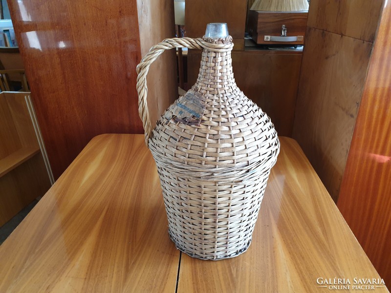 Old large woven glass liquor company cherry brandy brandy bottle cane braid demison