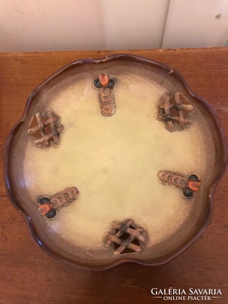 Painted-glazed ceramic tray/table centerpiece, work of an unknown manufactory. With minor damage.