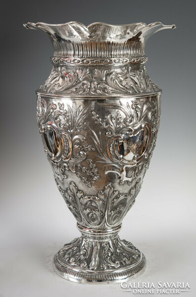 Giant silver vase - richly decorated with baroque elements