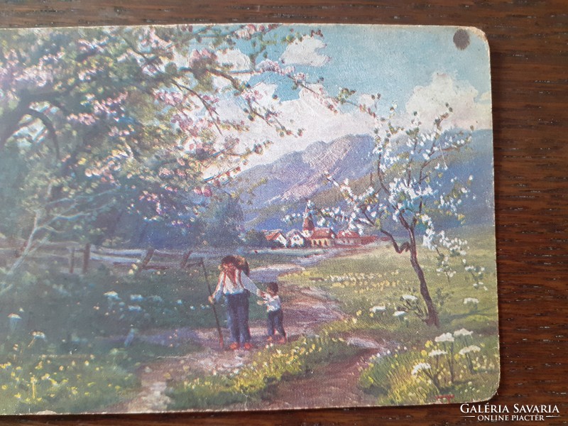 Old postcard rural landscape spring postcard