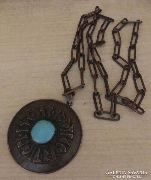 Industrial copper-enamel center necklace