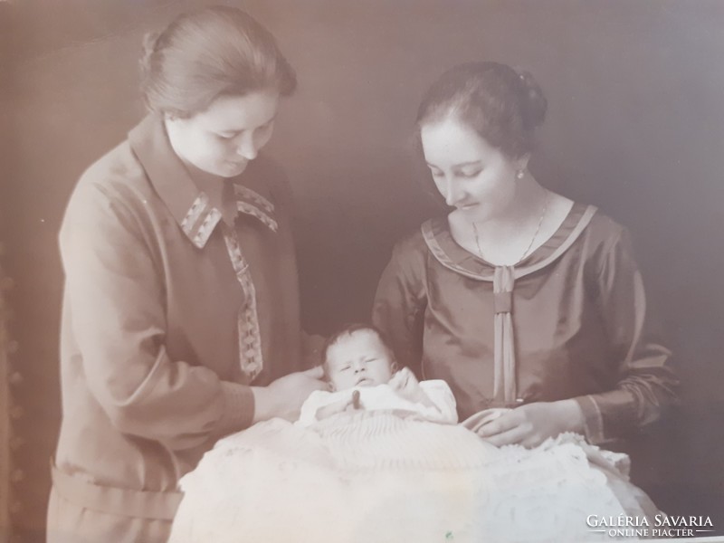 Régi női páros fotó kisbaba vintage fénykép Jaksits fényképész Óbecse