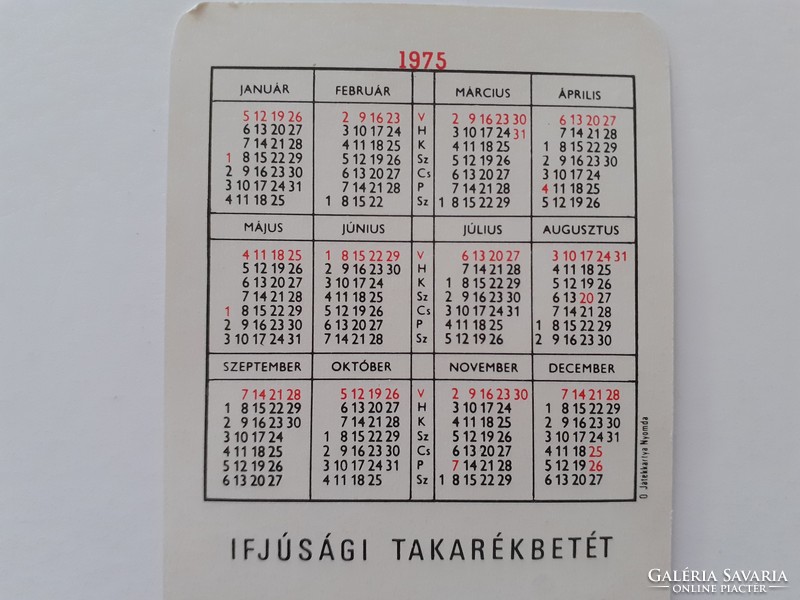 Régi kártyanaptár 1975 Ifjúsági Takarékbetét retro OTP naptár