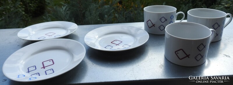Art Deco halas mintás három személyes reggeliző készlet - bögre +tányér