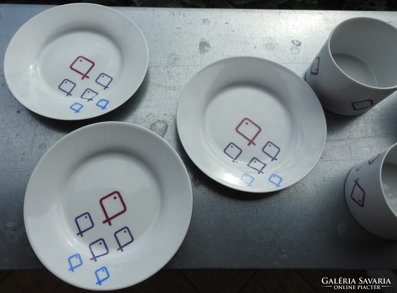 Art Deco halas mintás három személyes reggeliző készlet - bögre +tányér