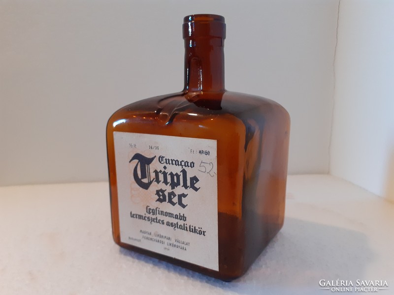 Retro likőrös üveg Curacao Triple Sec címkés Gschwindt Budapest palack