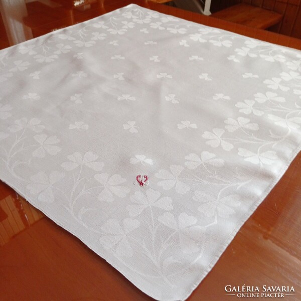 2 antique white, monogrammed damask napkins, tablecloth 62 x 65 cm