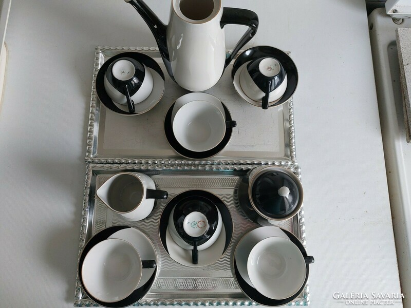Iconic black and white coffee set designed by Imre Schrammel from Hólloháza