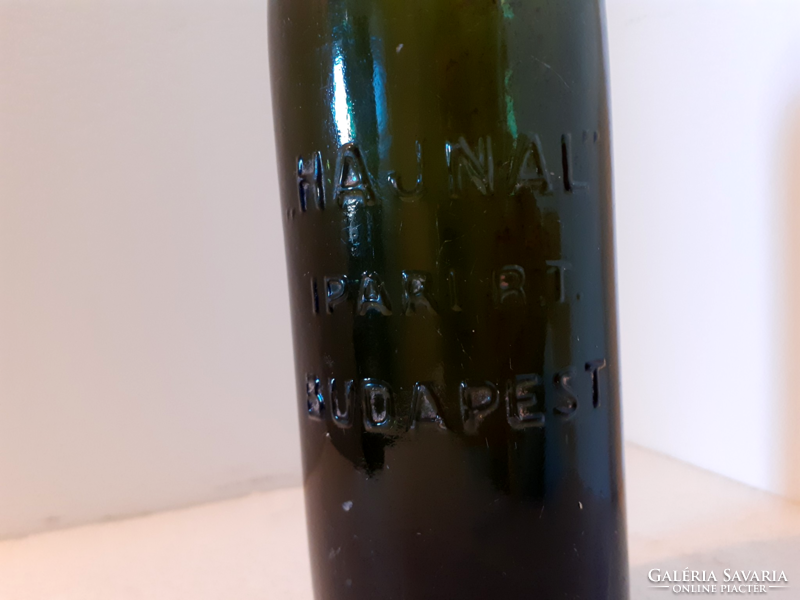 Old bottle dawn industrial r.T. Green bottle with inscription Budapest