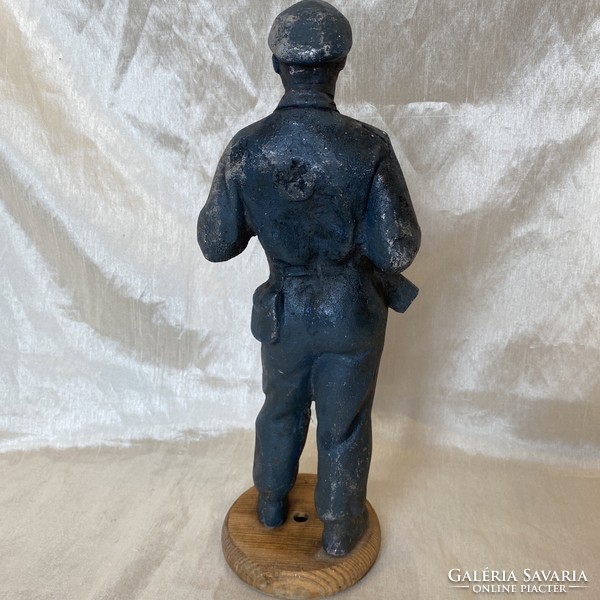 Rare, large metal worker guard statue