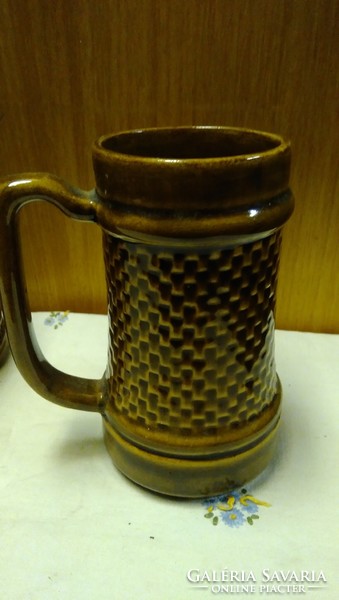 Retro jelzett Fs Stas barna kerámia sörös korsó párban, 15 cm magasak