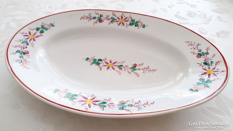 Old folk thick-walled porcelain bowl, pie plate, coma bowl, oval serving plate with flowers