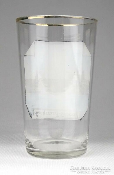 1J173 Régi kézzel festett Pozsony látképes fújt üveg pohár 11.5 cm