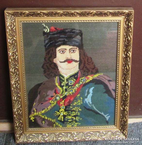 Tapestry Ferenc Rákóczi, framed, in beautiful condition, 42 x 53, 35 x 45 cm