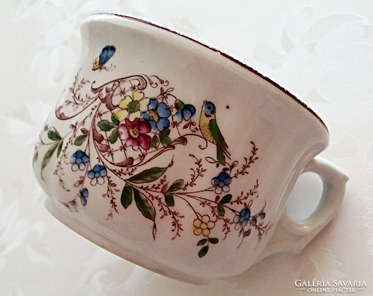 Old floral porcelain cup thick-walled butterfly bird folk comma mug