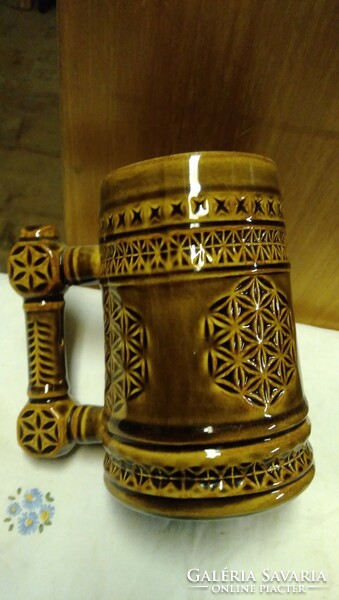 Retro jelzett Fs Stas barna kerámia sörös korsó párban, 15 cm magasak