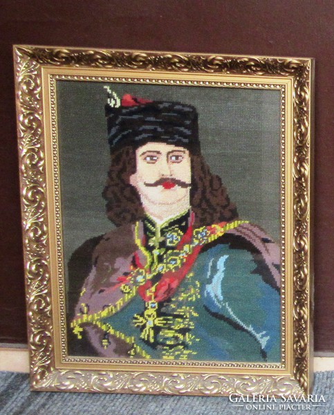 Gobelin Rákóczi Ferenc, keretezve, szép állapotban , 42 x 53, 35 x 45 cm