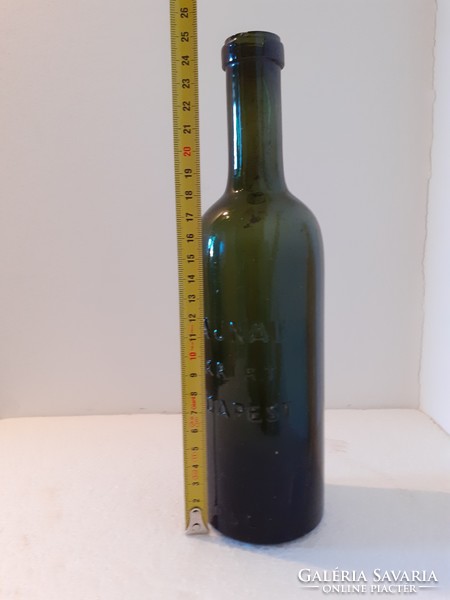 Old bottle dawn industrial r.T. Green bottle with inscription Budapest