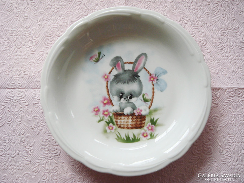 Retro nyuszis porcelán tányér régi mesemintás gyerek tányér 19 cm