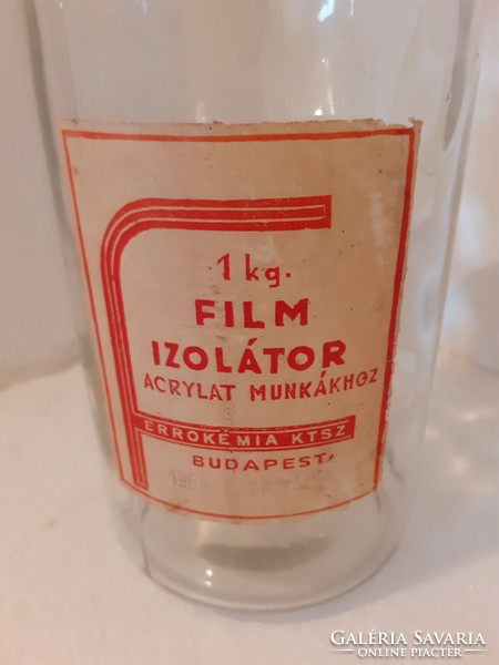 Régi címkés vegyszeres üveg 1964 Film Izolátor palack Ferrokémia KTSZ Budapest