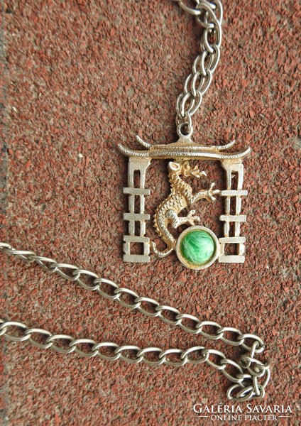 Oriental dragon green stone pendant - necklace - pendant