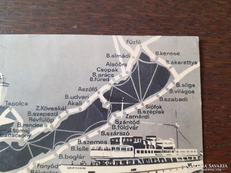 Old postcard 1964 Balaton map ship tourist postcard