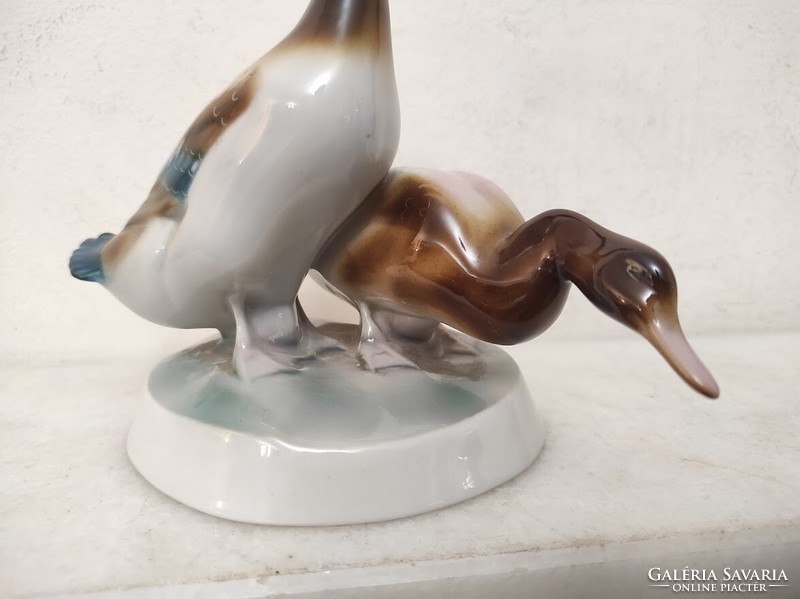 Antique Zsolnay duck couple porcelain statue 929 6052