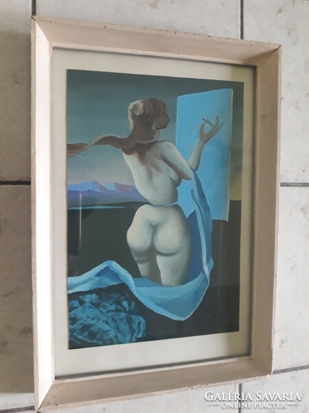 Surreal nude with blue scarf - signed oil painting