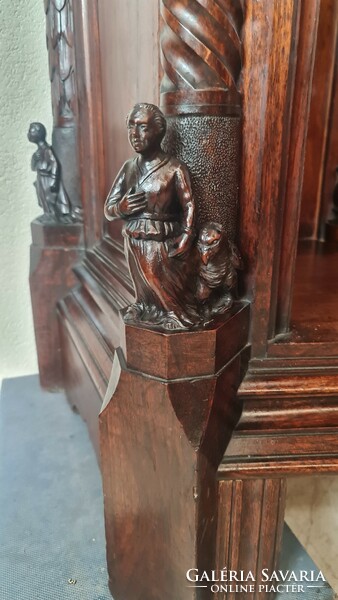 A591 antique, richly carved Renaissance, monastery cabinet with a biblical scene