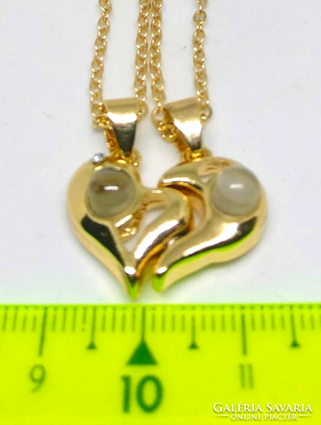 Gold-plated double necklace with two half heart pendants
