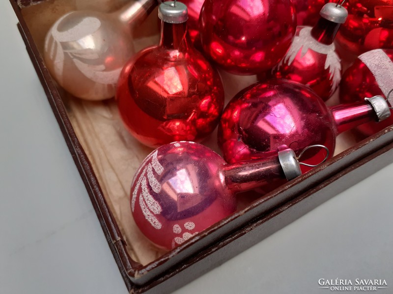 Régi üveg karácsonyfadísz mini gömb 12 db