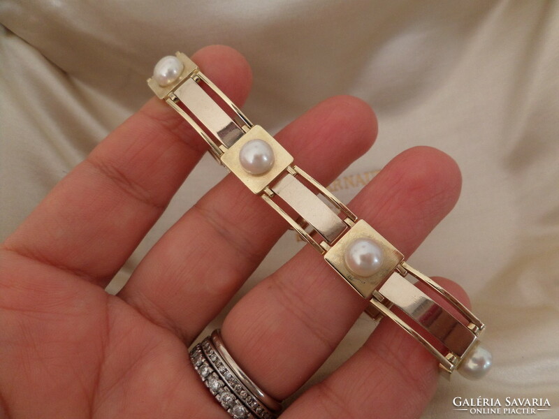 Art deco style gold bracelet / bracelet with pearls