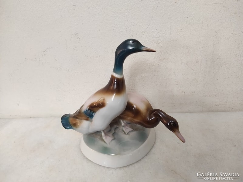 Antique Zsolnay duck couple porcelain statue 929 6052