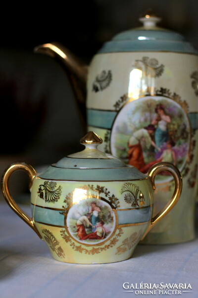 Gyönyörű, antik, zsáner jelenetes teás készlet