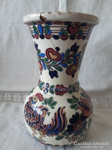 Rooster and hen ceramic vase by Imre Baán