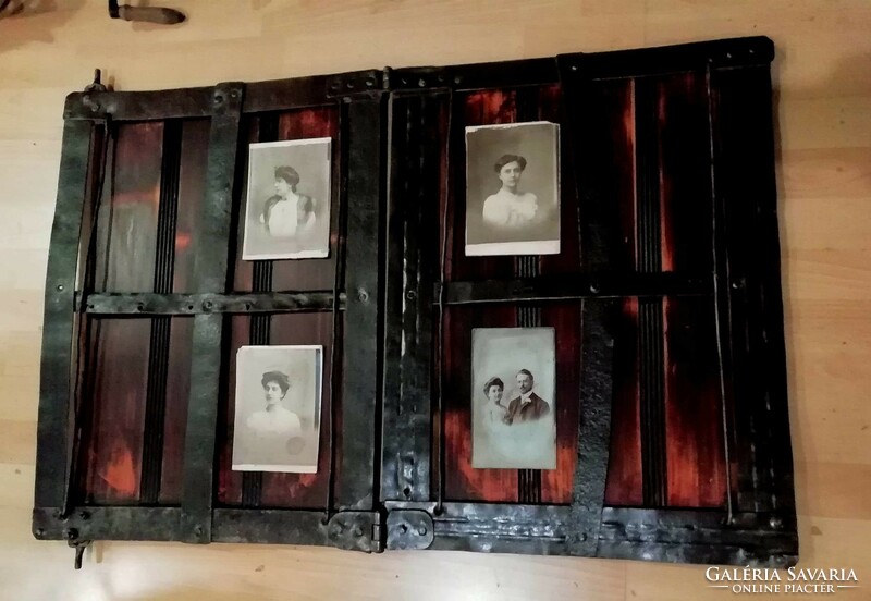 Loft or vintage style picture frame, photo frame made of wrought iron window and old patina wood
