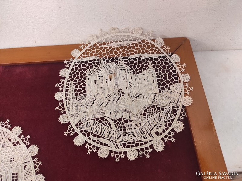 Antique Brussels lace 12 French castles in a handwork frame 569 6004