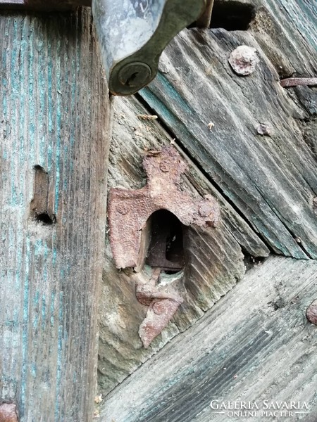 Double gate 18th century oak gate, entrance door, double cellar door, with forged hardware