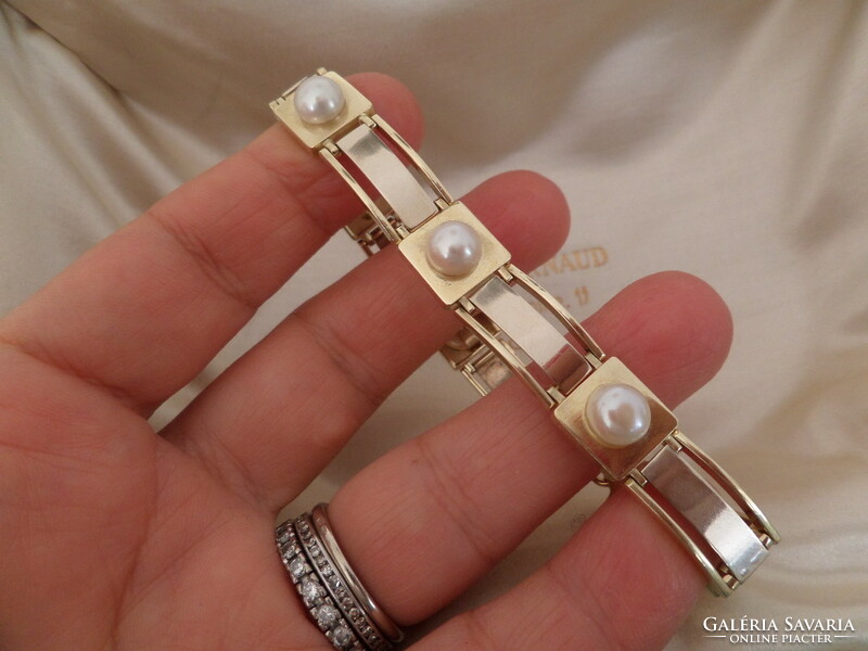 Art deco style gold bracelet / bracelet with pearls