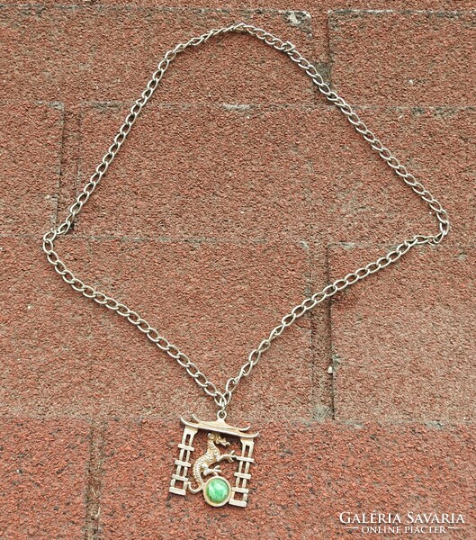 Oriental dragon green stone pendant - necklace - pendant
