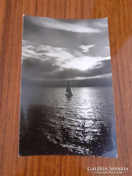 Old postcard Balaton sailing evening photo postcard