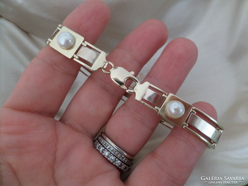 Art deco style gold bracelet / bracelet with pearls